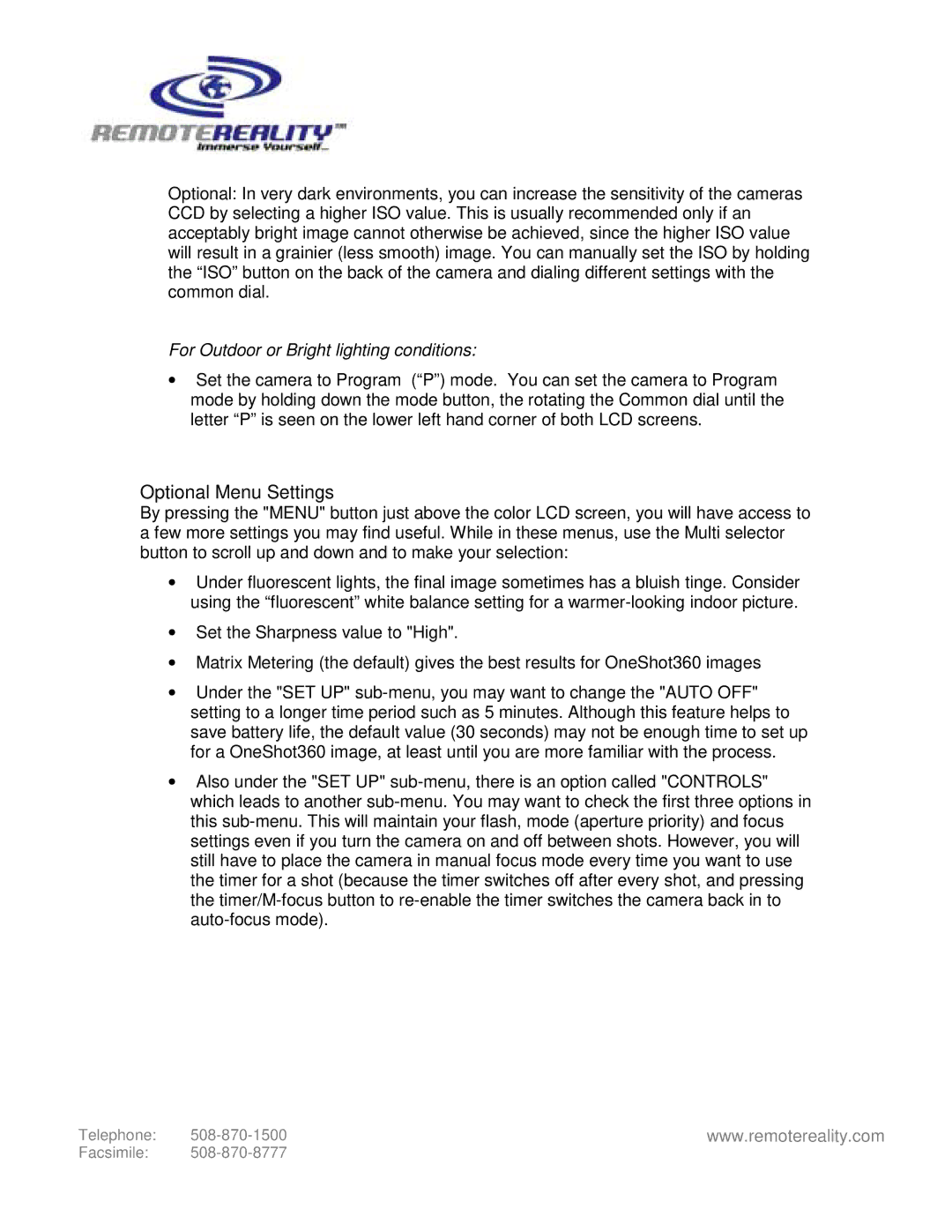 Nikon 360TM manual Optional Menu Settings, For Outdoor or Bright lighting conditions 