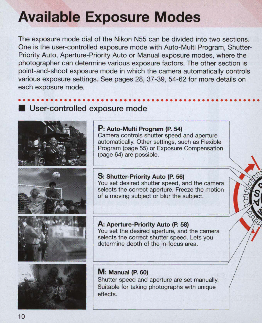 Nikon 3700, 3699, 55 instruction manual Available Exposure Modes, Aperture-Priority Auto P 