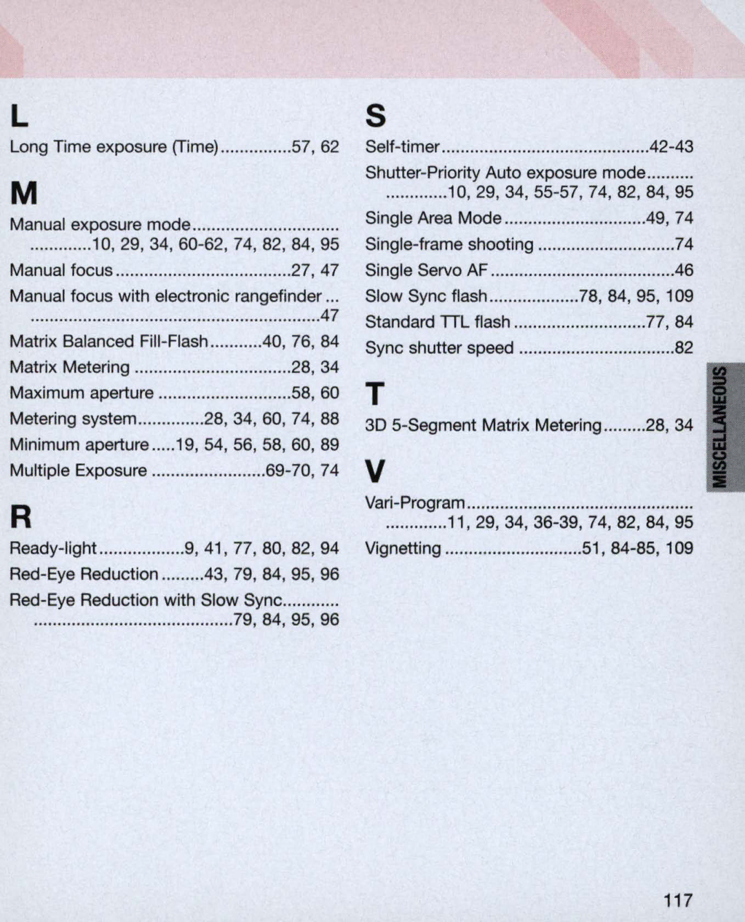 Nikon 3699, 3700, 55 instruction manual 10.29 -62, Self-timer Shutter-Priority Auto exposure mode 10.29 -57, 117 