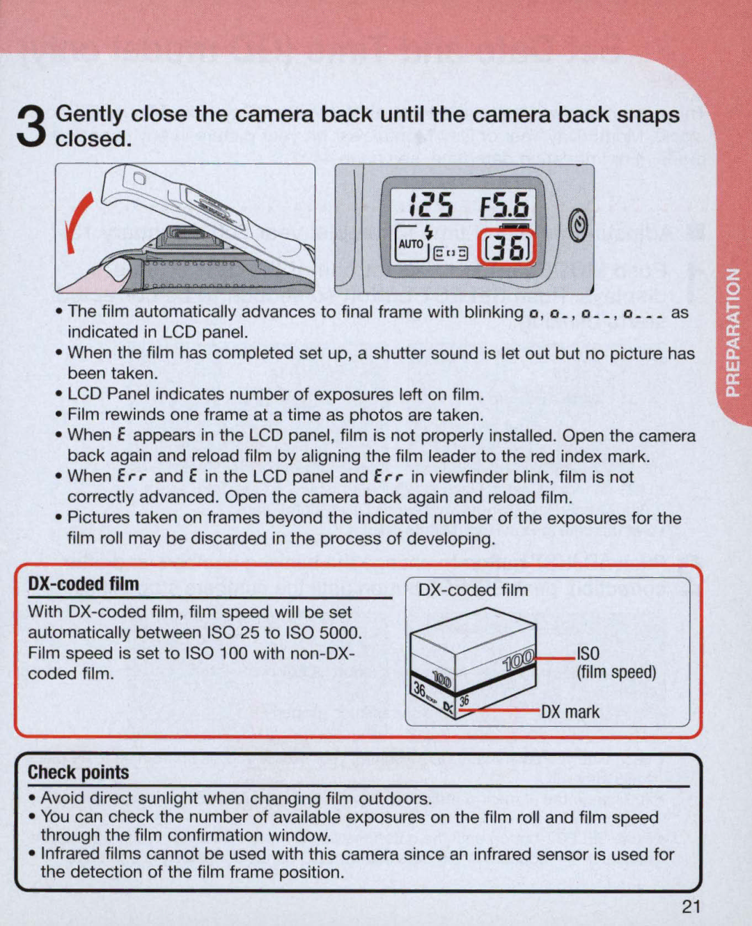 Nikon 3699, 3700, 55 instruction manual OX-coded film, Film speed, DX mark, Avoid direct sunlight when changing film outdoors 