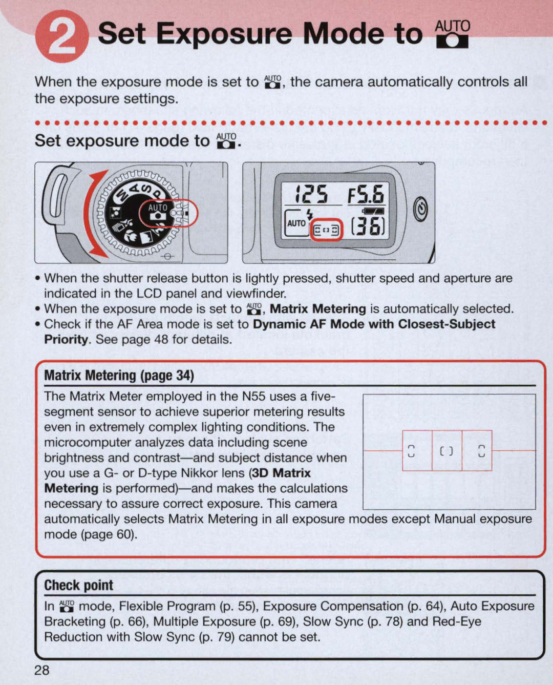 Nikon 3700, 3699, 55 instruction manual Set Exposure Mode to, IiS FS.6 @ 