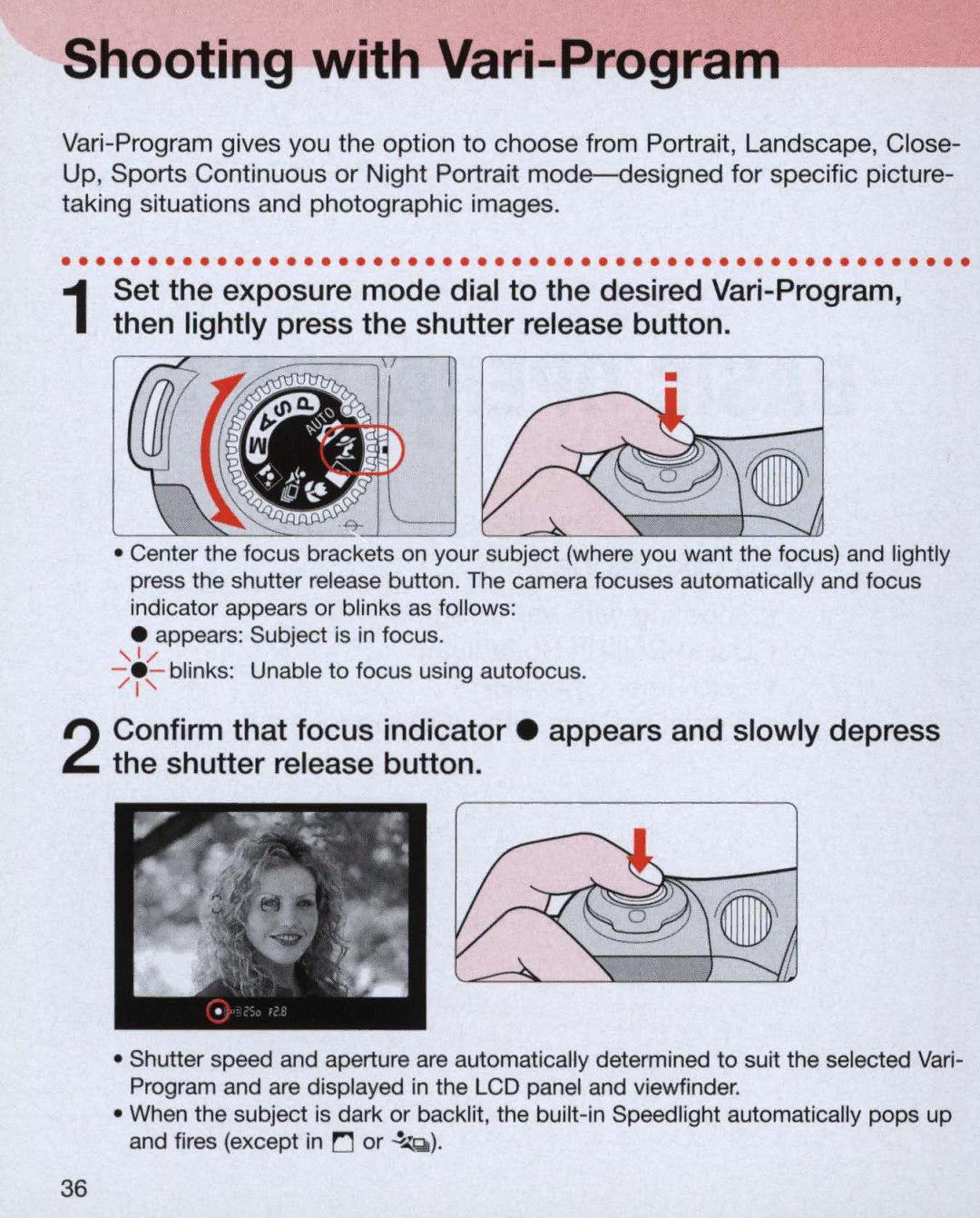 Nikon 3699, 3700, 55 instruction manual Shooting with Vari-Program 