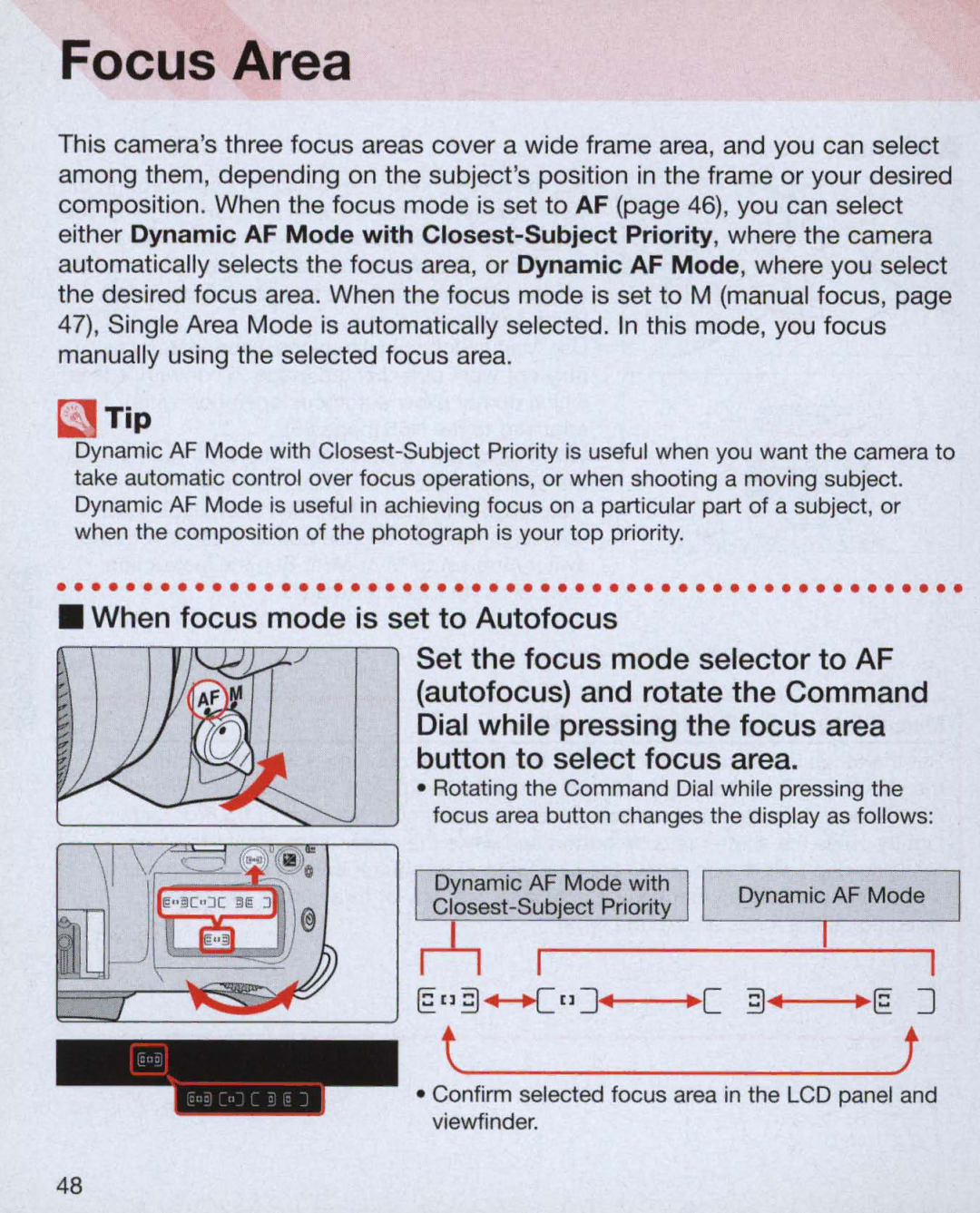 Nikon 3699, 3700, 55 instruction manual Focus Area, When focus mode is set to Autofocus 