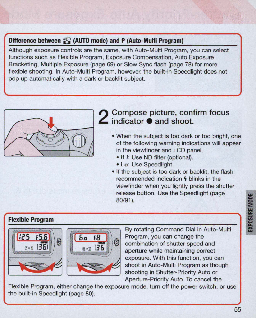 Nikon 3700 Compose picture, confirm focus indicator. and shoot, Difference between 8 Auto mode and P Auto-Multi Program 