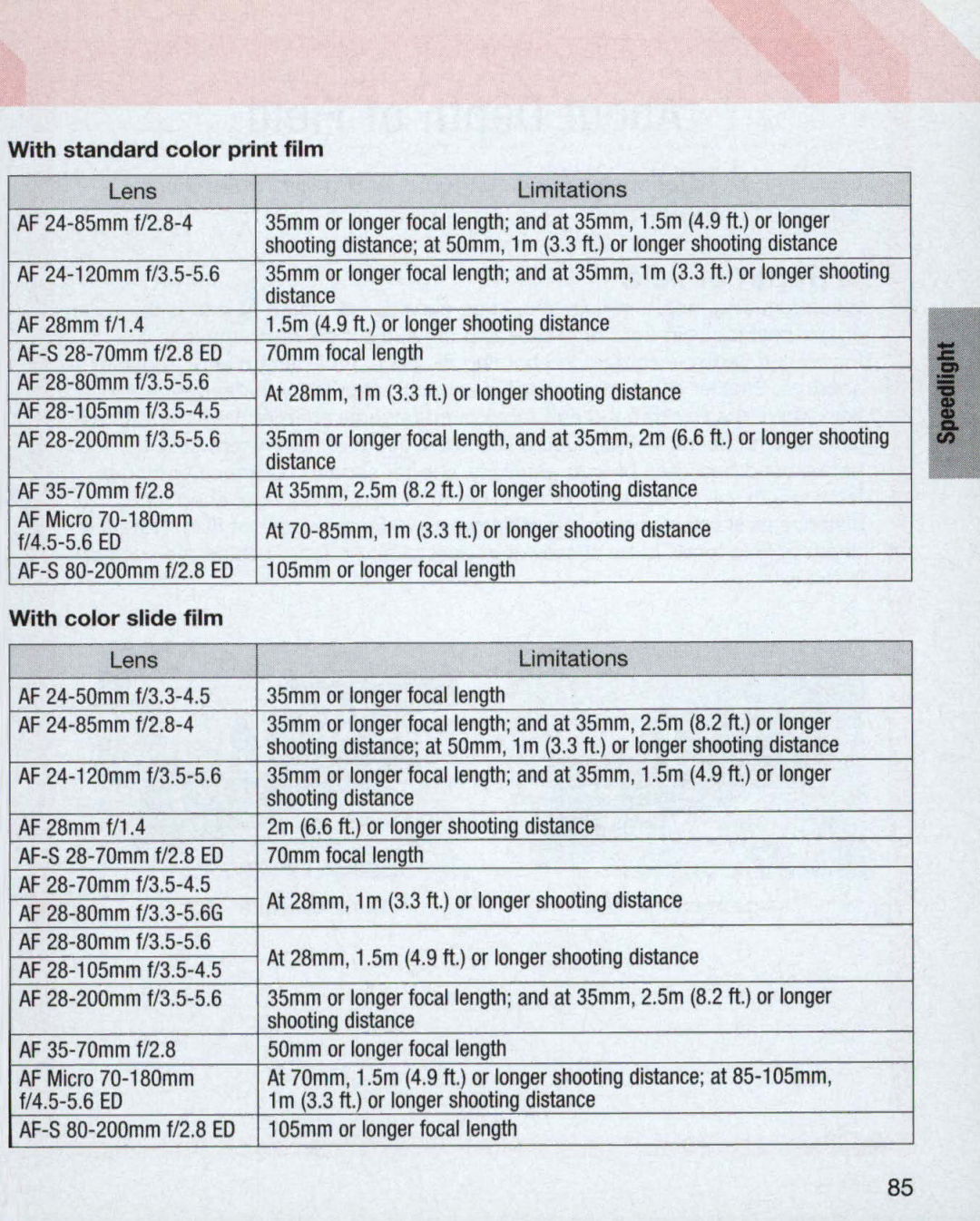 Nikon 3700, 3699, 55 instruction manual With standard color print film, With color slide film 