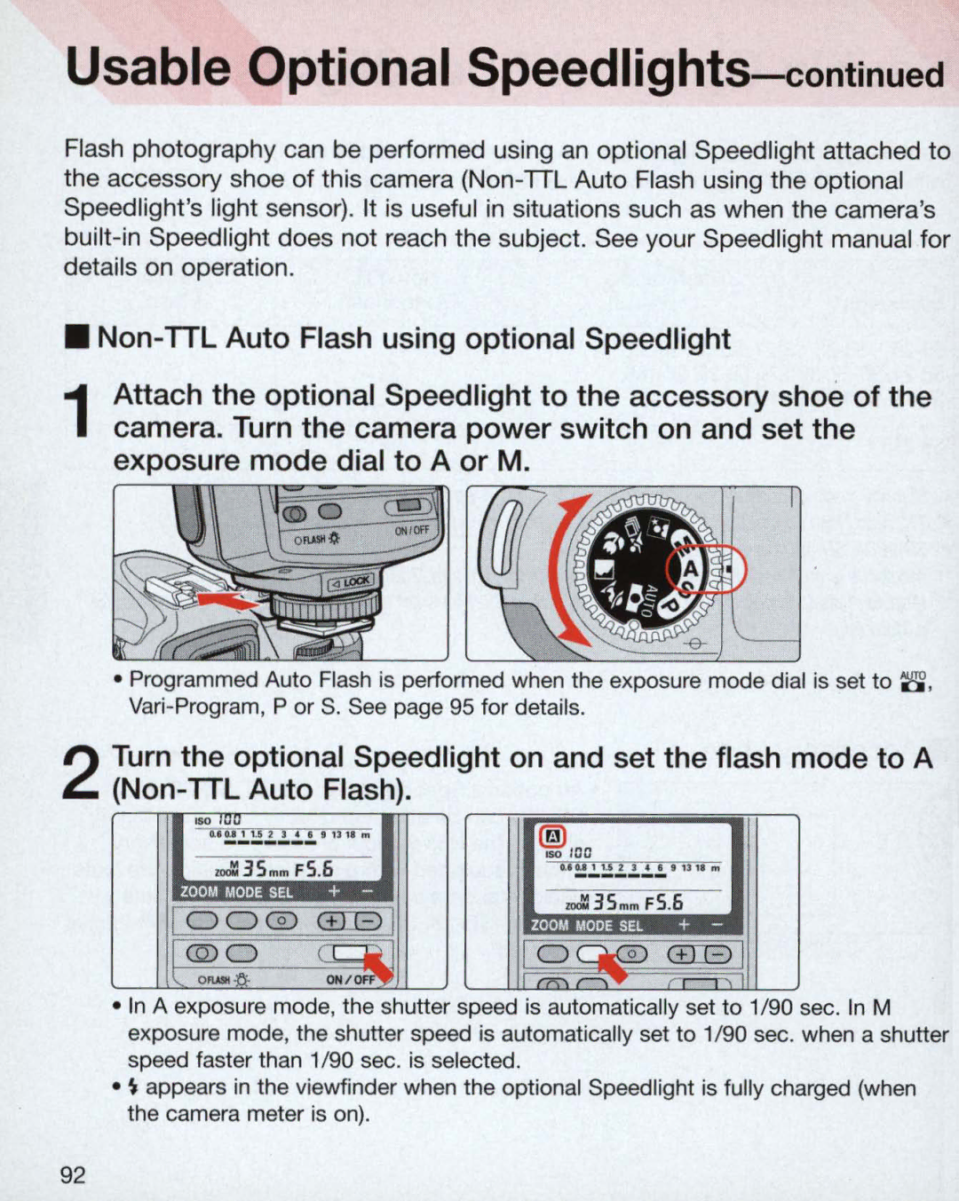 Nikon 55, 3699, 3700 instruction manual Usable Optional Speedlights, = ..3Smm FS.6 