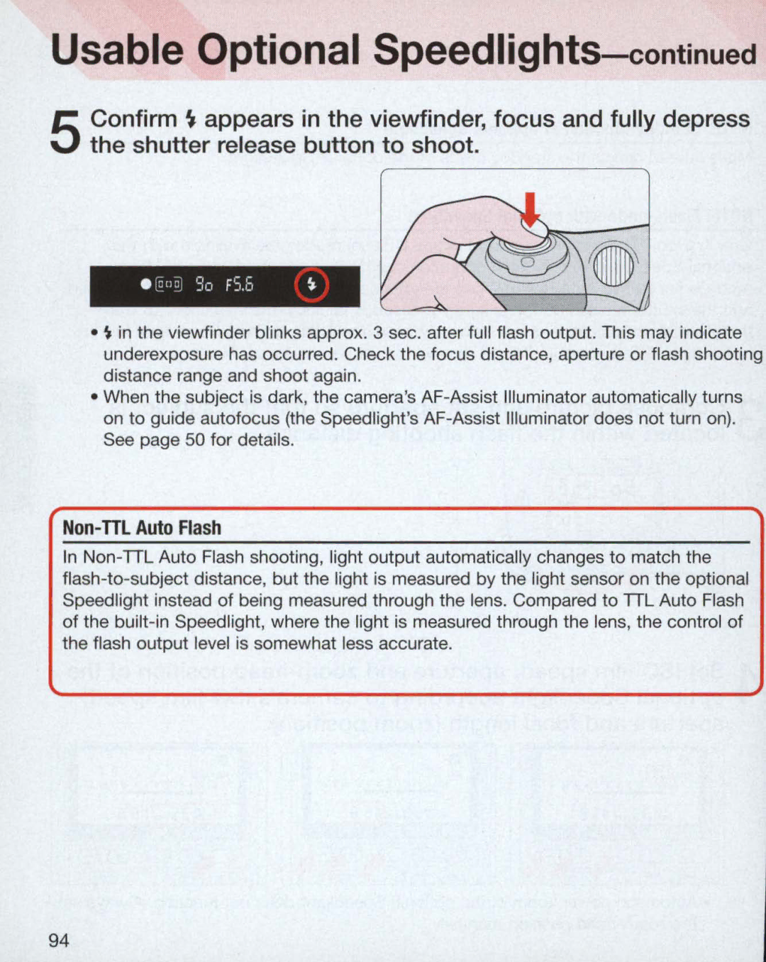 Nikon 3700, 3699, 55 instruction manual Non-TTL Auto Flash 