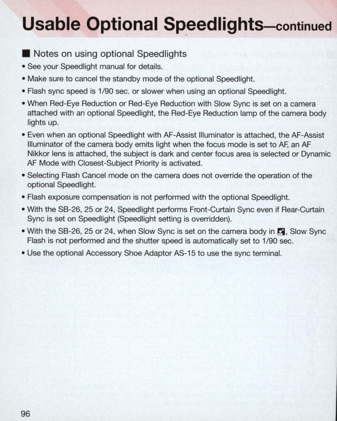 Nikon 3699, 3700, 55 instruction manual Usable Optional SP.eedlights 