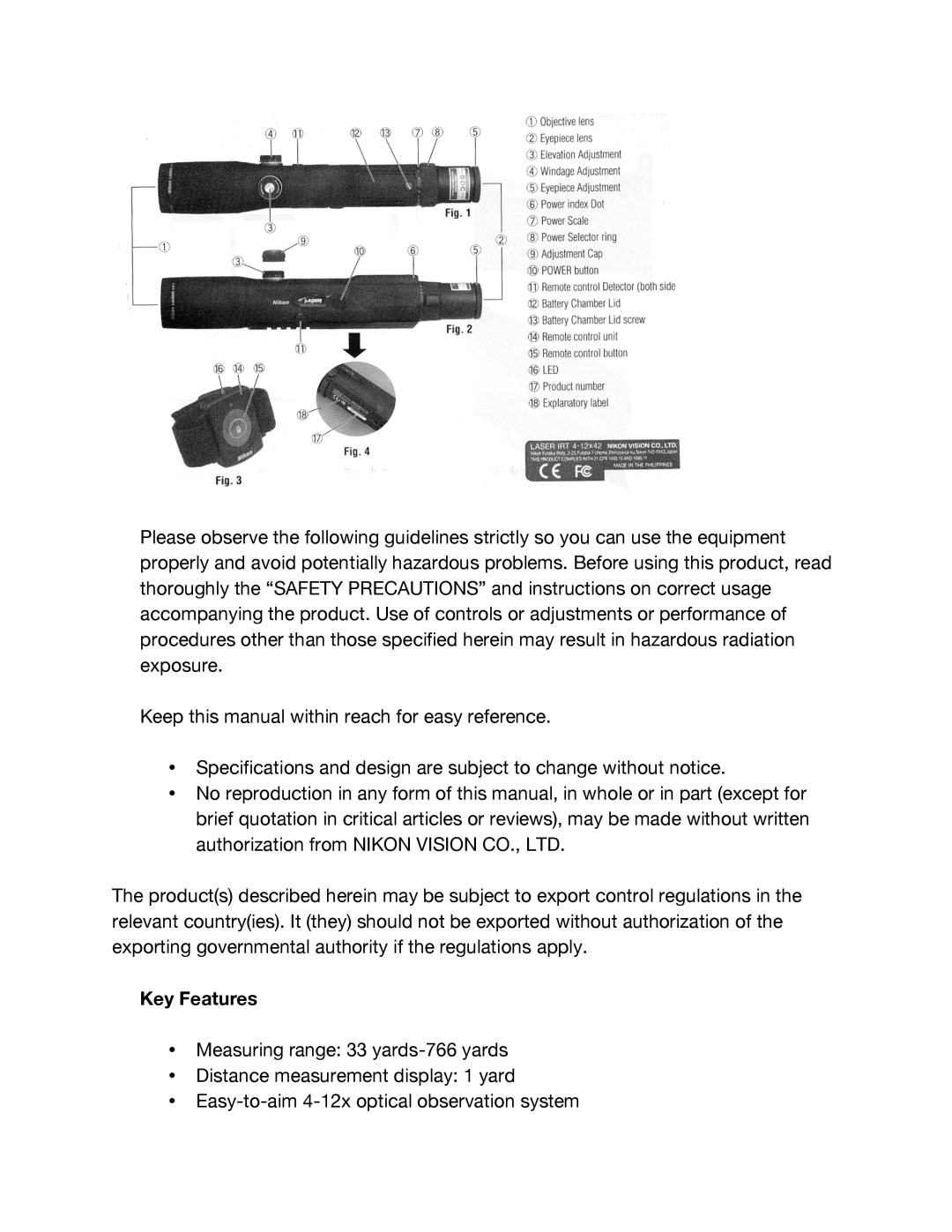 Nikon 4-12X42 instruction manual Key Features 