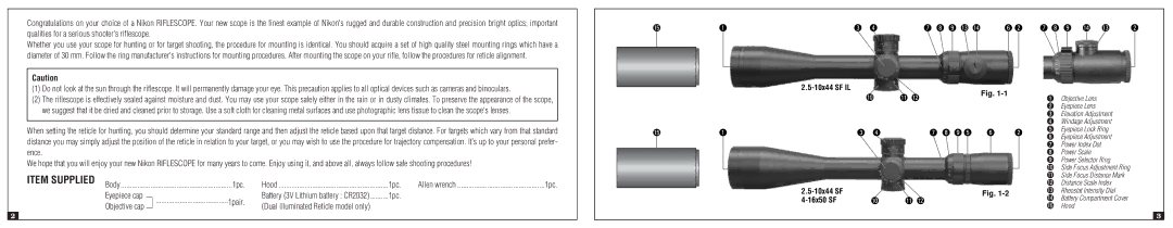 Nikon 4-16x50 SF, 2.5-10x44 SF IL instruction manual 10x44 SF 16x50 SF 