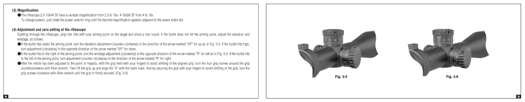 Nikon 4-16x50 SF, 2.5-10x44 SF IL instruction manual Magnification, Adjustment and zero setting of the riflescope 