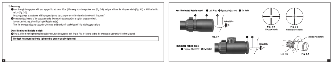 Nikon 4-16x50 SF, 2.5-10x44 SF IL instruction manual Focusing, Non-illuminated Reticle model 
