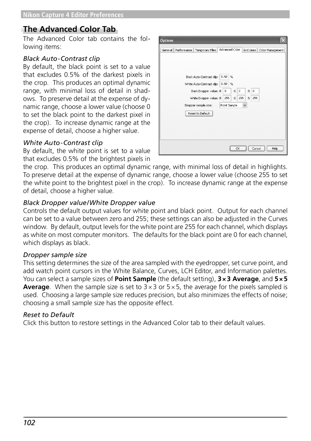 Nikon 4 user manual Advanced Color Tab, 102 