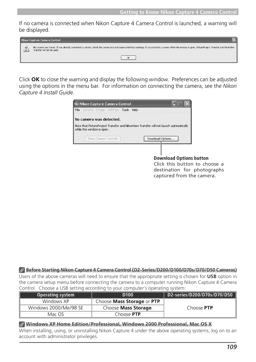 Nikon 4 user manual 109, Operating system D100, Choose PTP 