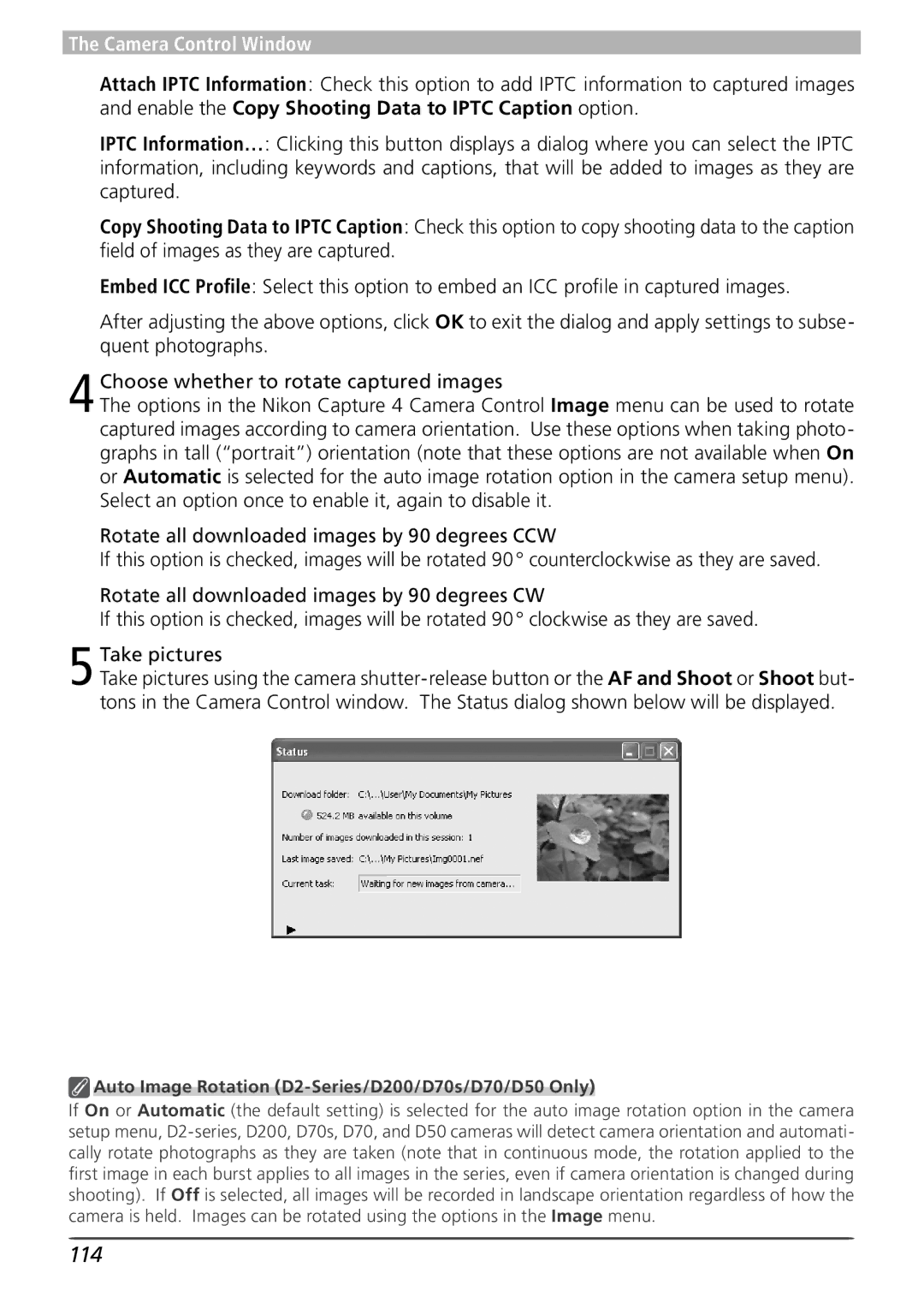 Nikon user manual 114, Auto Image Rotation D2-Series/D200/D70s/D70/D50 Only 