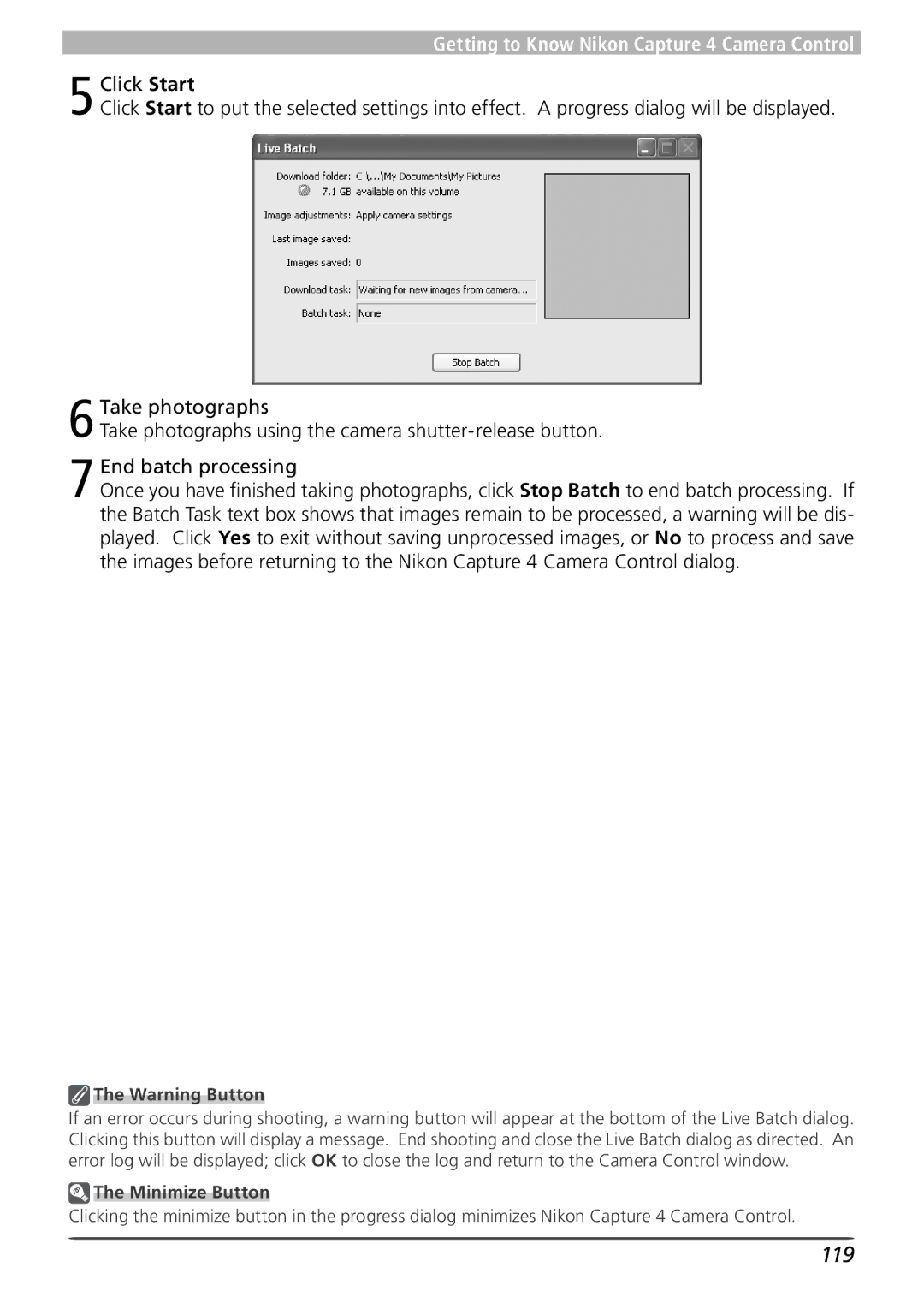 Nikon 4 user manual 119, Minimize Button 