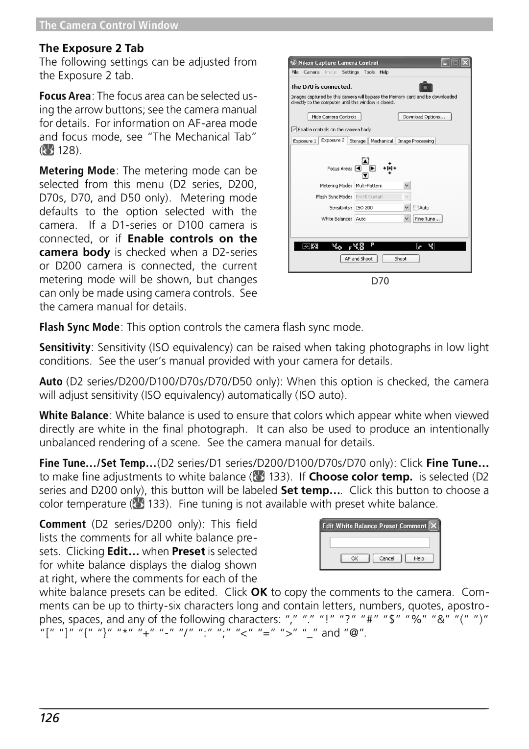 Nikon 4 user manual 126, Exposure 2 Tab, Connected, or if Enable controls on 