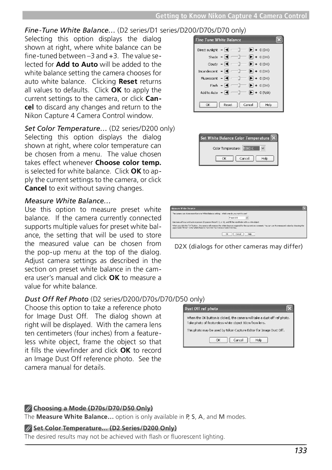 Nikon 4 user manual 133, Pop-up menu at the top of the dialog, Choosing a Mode D70s/D70/D50 Only 