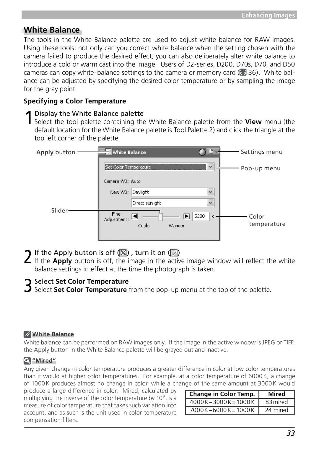 Nikon 4 user manual White Balance, Specifying a Color Temperature, Select Set Color Temperature 