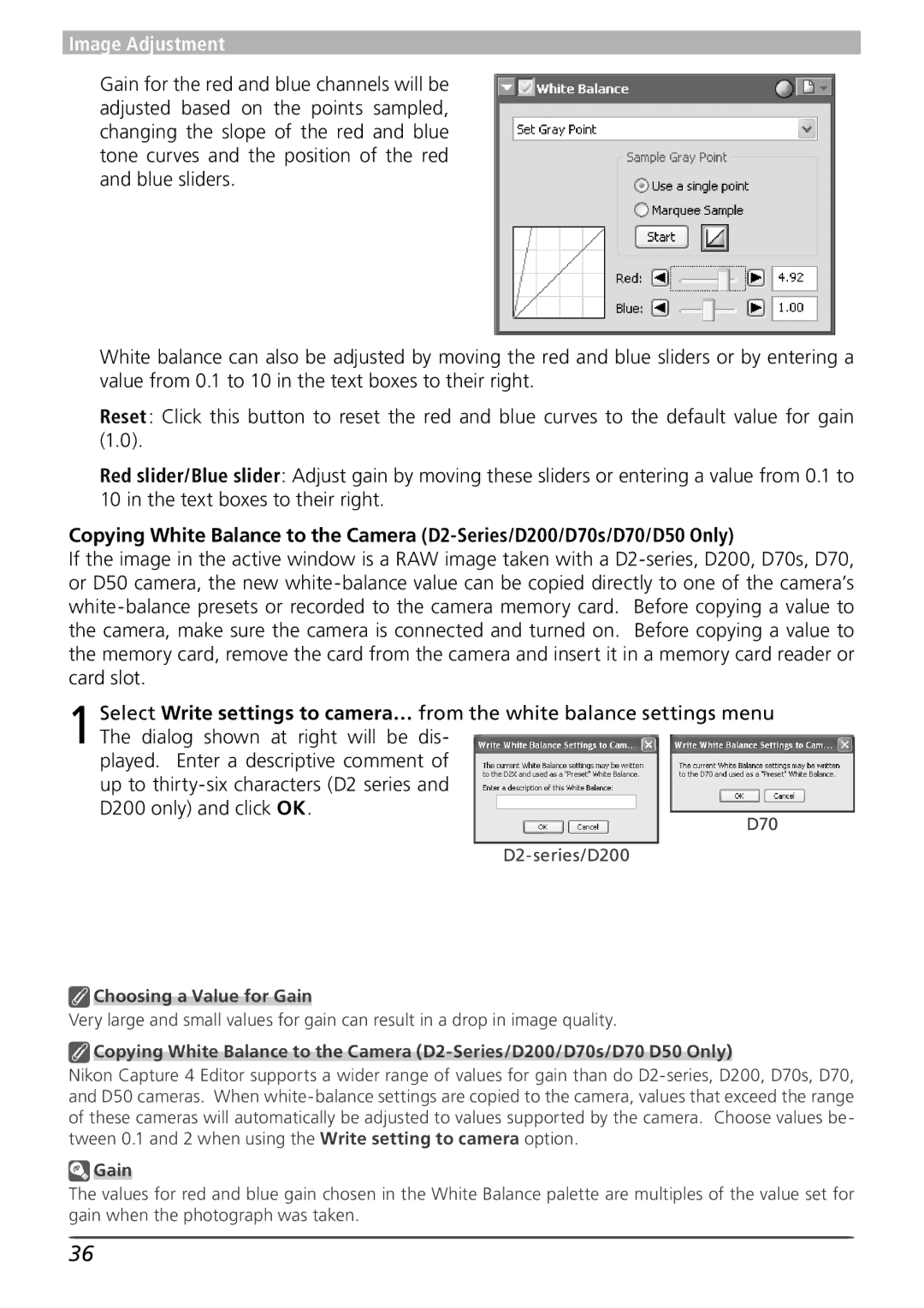 Nikon 4 user manual Choosing a Value for Gain 