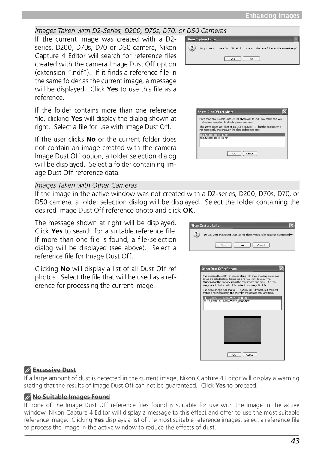 Nikon 4 user manual Images Taken with Other Cameras, Excessive Dust, No Suitable Images Found 