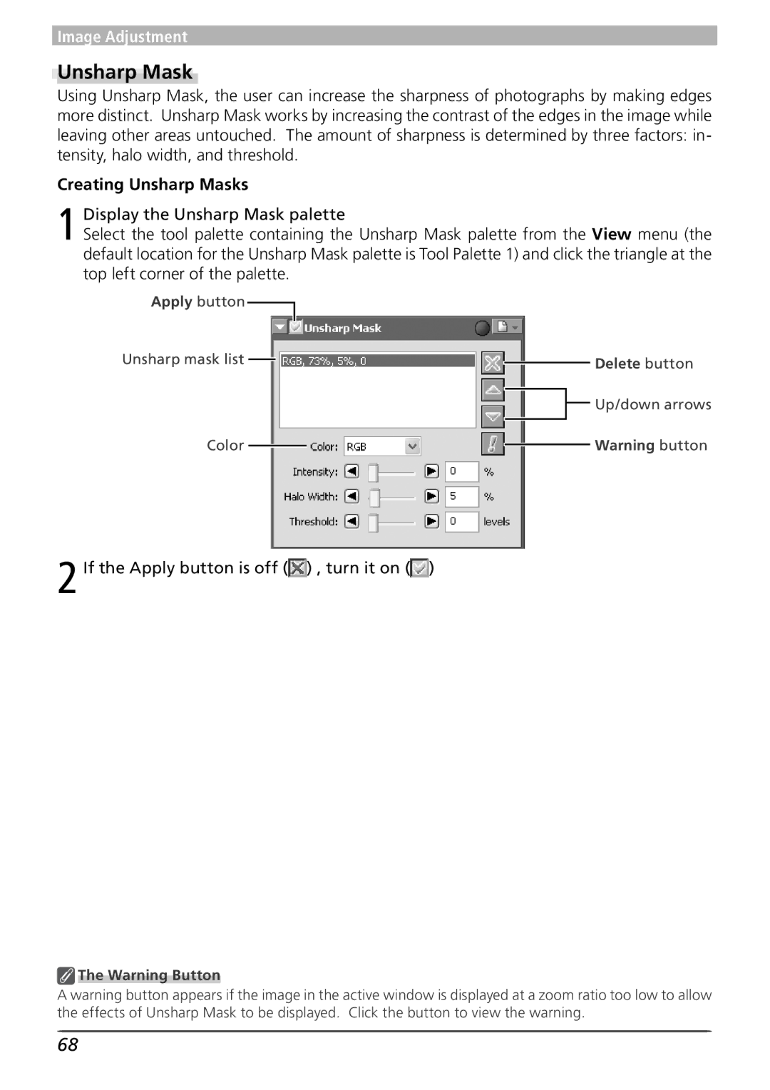 Nikon 4 user manual Creating Unsharp Masks 