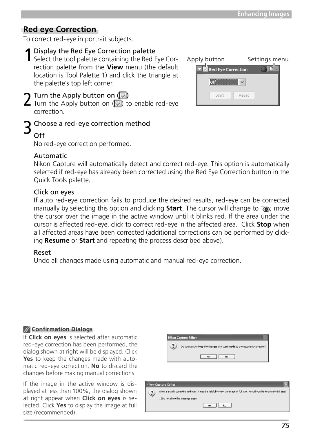 Nikon 4 user manual Red eye Correction, Conﬁrmation Dialogs 