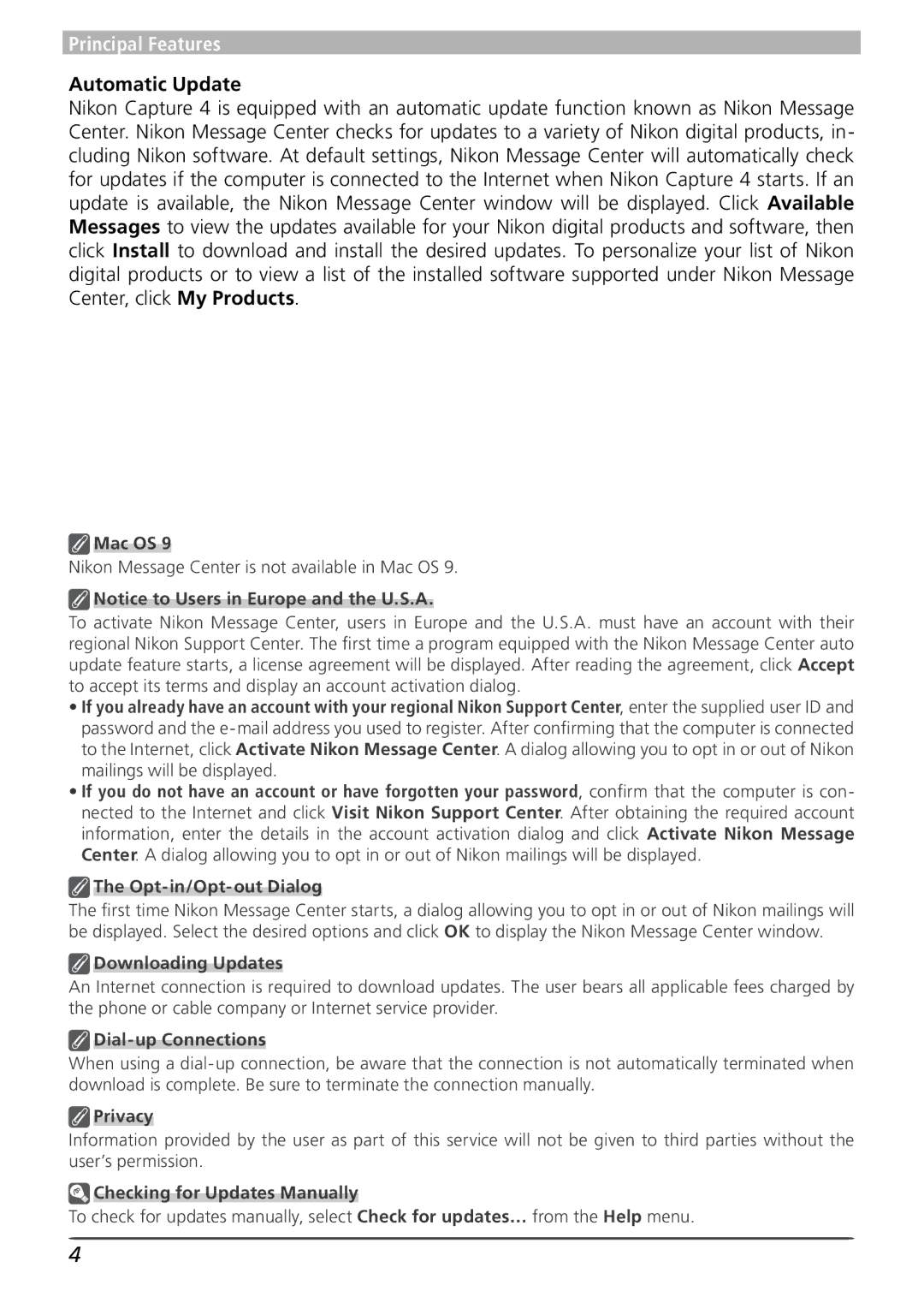 Nikon 4 user manual Automatic Update 