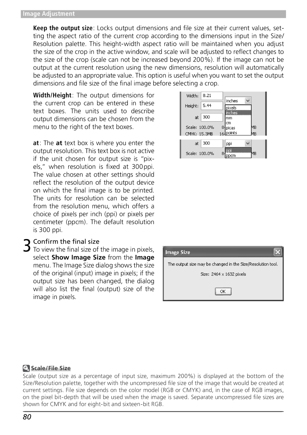 Nikon 4 user manual Scale/File Size 