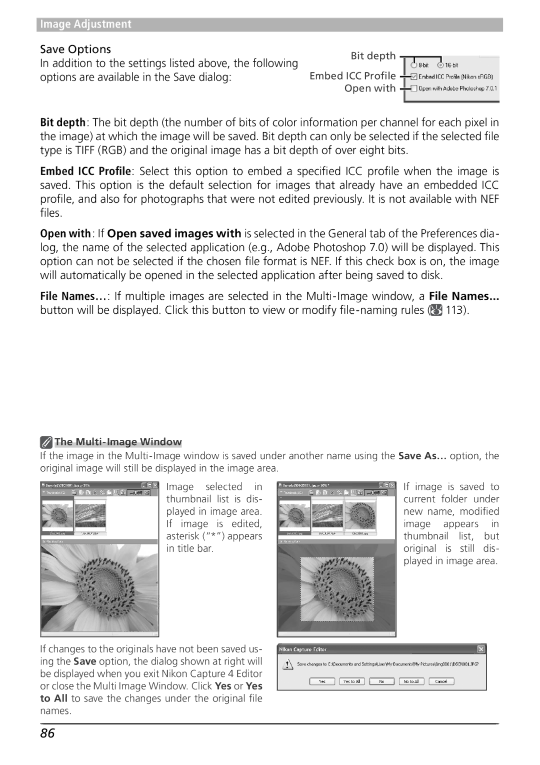 Nikon 4 user manual Save Options, Multi-Image Window 