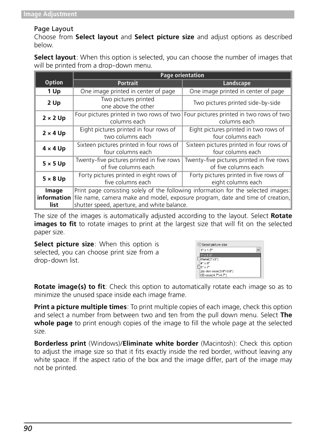 Nikon 4 user manual Orientation, Option, Shutter speed, aperture, and white balance 