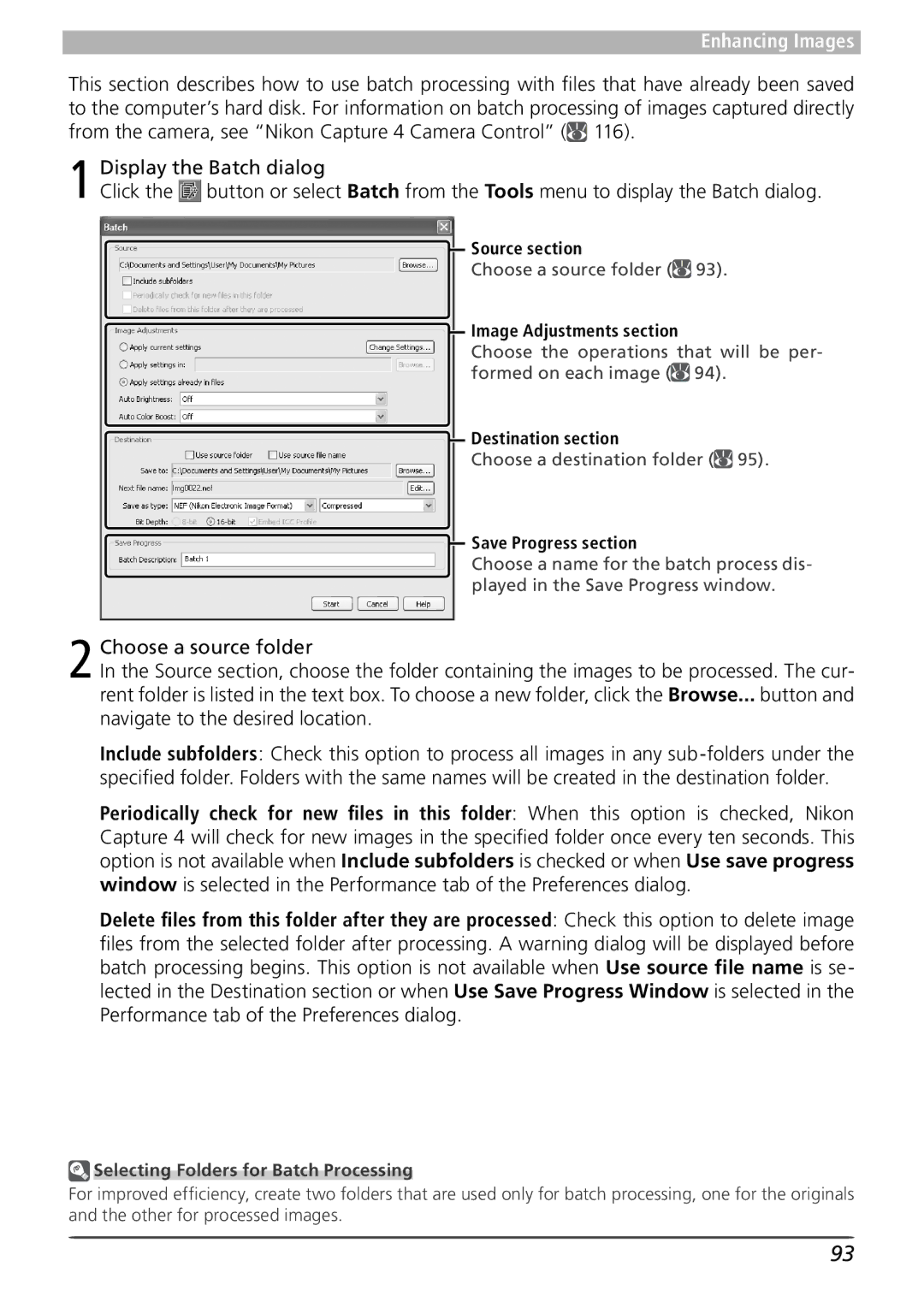 Nikon 4 user manual Selecting Folders for Batch Processing 