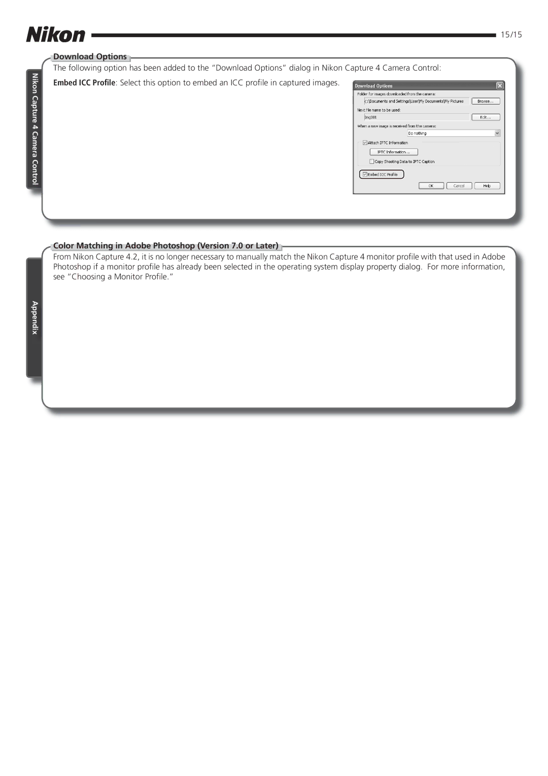 Nikon 4.2 manual Download Options, Color Matching in Adobe Photoshop Version 7.0 or Later 
