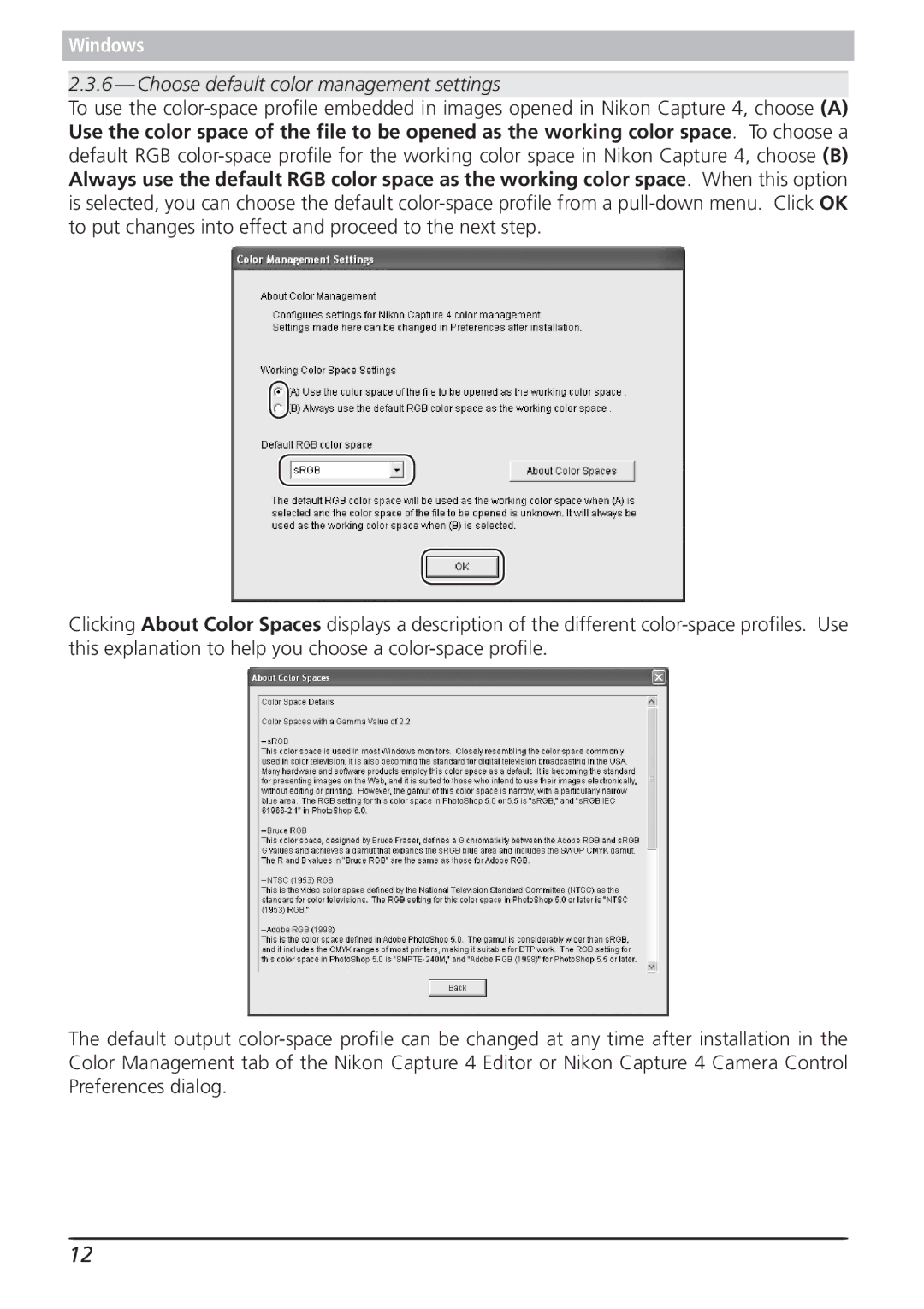 Nikon 4.2 manual Choose default color management settings 