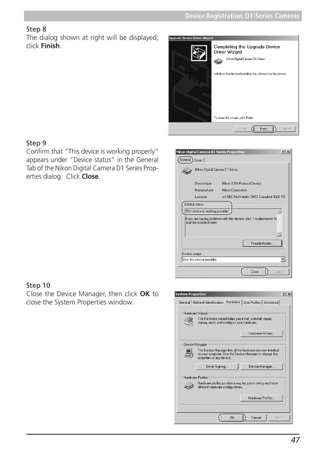 Nikon 4.2 manual Step Dialog shown at right will be displayed click Finish 