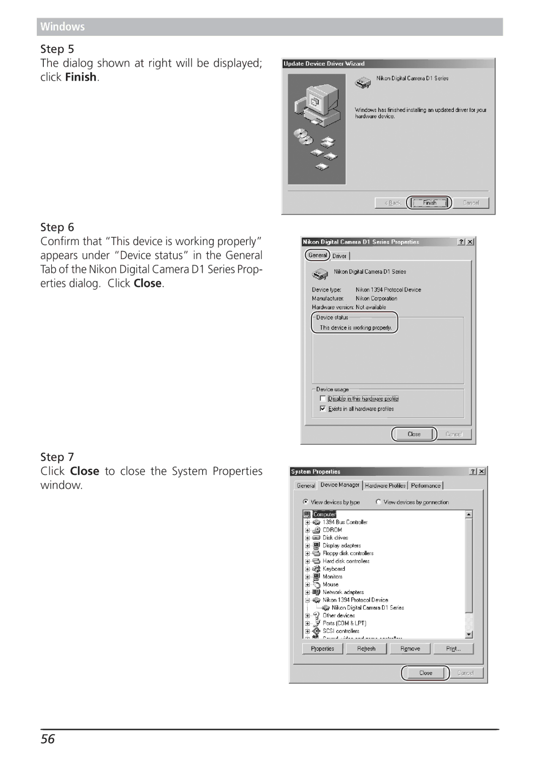 Nikon 4.2 manual Step Click Close to close the System Properties window 