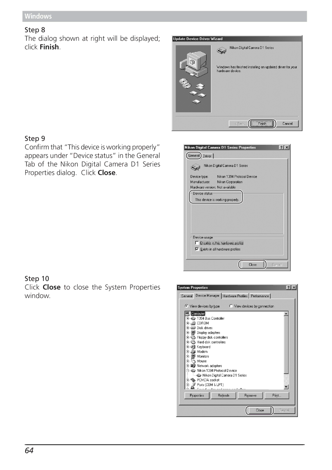 Nikon 4.2 manual Step Dialog shown at right will be displayed click Finish 