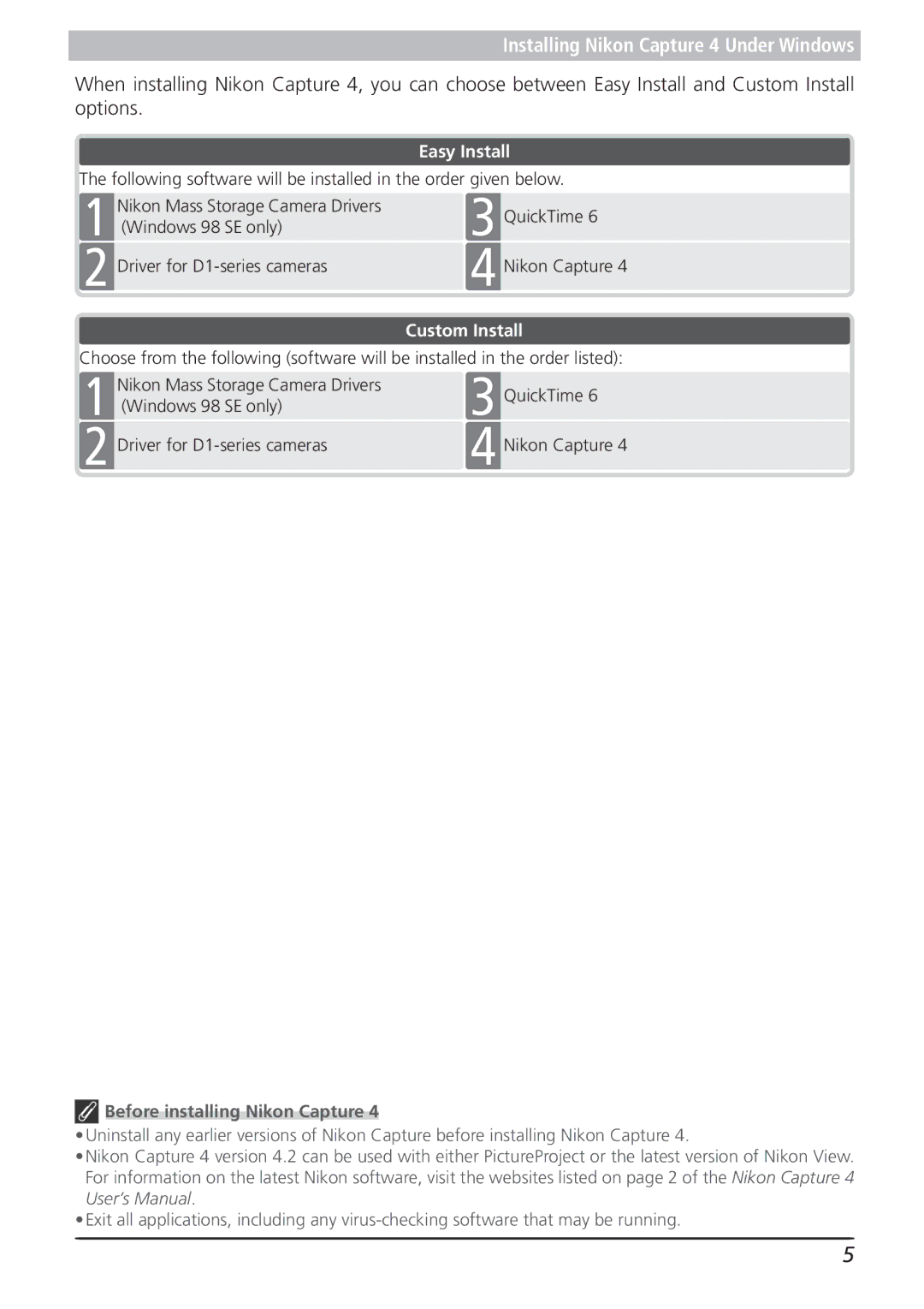 Nikon 4.2 manual Installing Nikon Capture 4 Under Windows, Before installing Nikon Capture 
