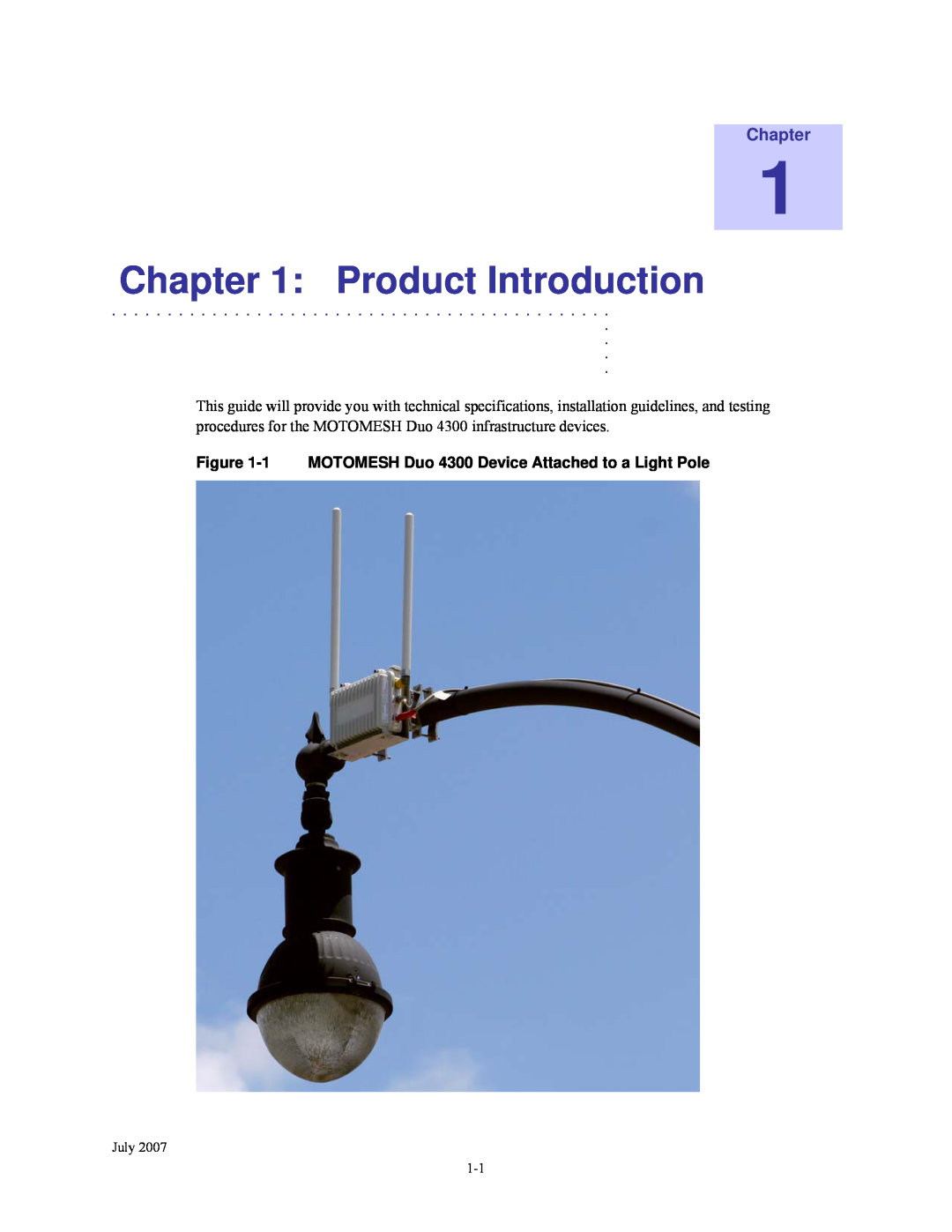 Nikon manual Product Introduction, Chapter, 1 MOTOMESH Duo 4300 Device Attached to a Light Pole 