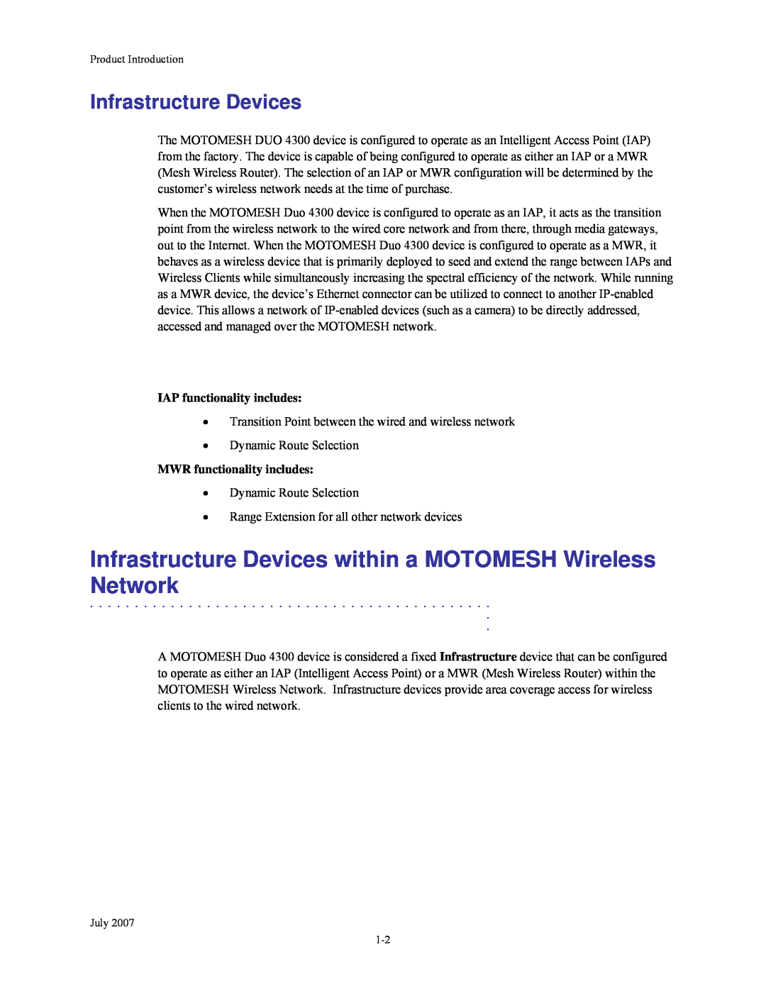 Nikon 4300 manual Infrastructure Devices within a MOTOMESH Wireless Network, IAP functionality includes 
