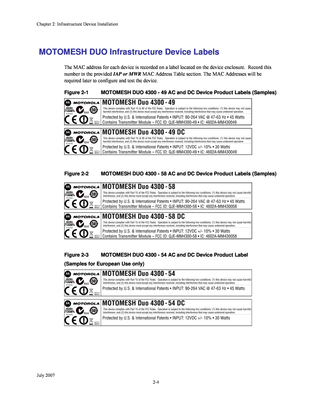 Nikon 4300 manual MOTOMESH DUO Infrastructure Device Labels 