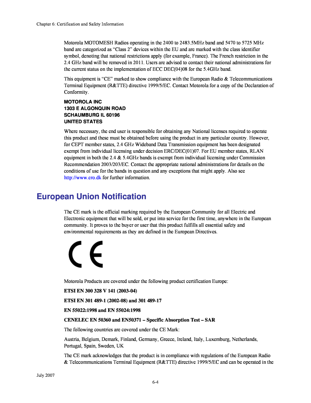 Nikon 4300 manual European Union Notification, MOTOROLA INC 1303 E ALGONQUIN ROAD SCHAUMBURG IL 60196 UNITED STATES 