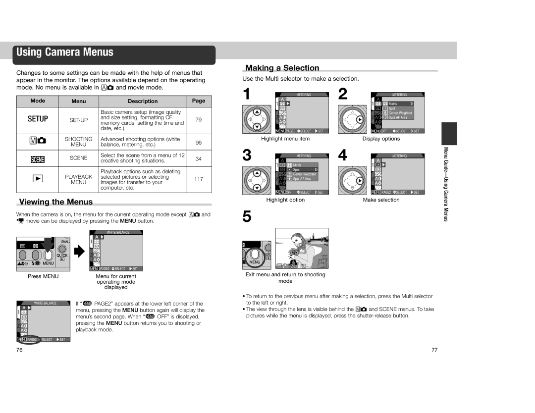 Nikon 4300 manual Using Camera Menus, Making a Selection, Viewing the Menus, Use the Multi selector to make a selection 