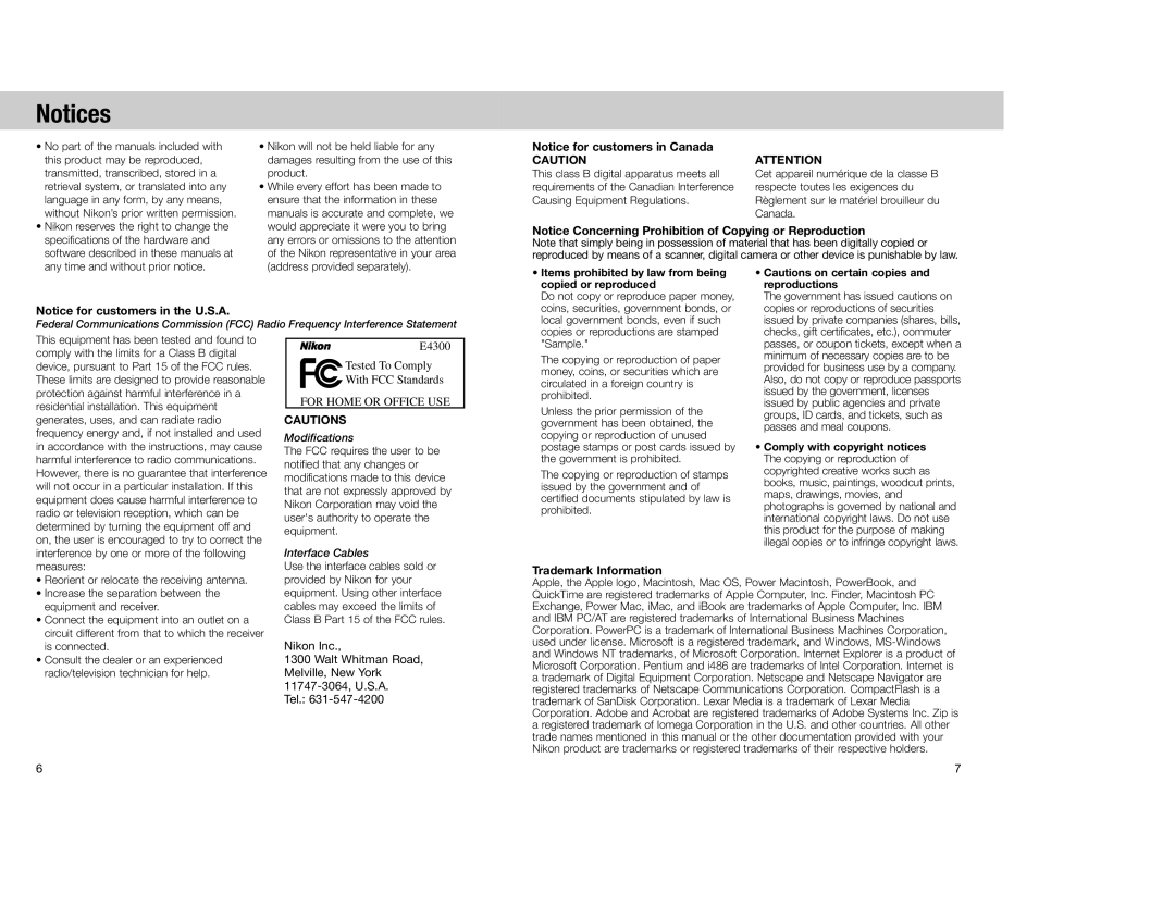 Nikon 4300 manual Trademark Information, Transmitted, transcribed, stored in a 