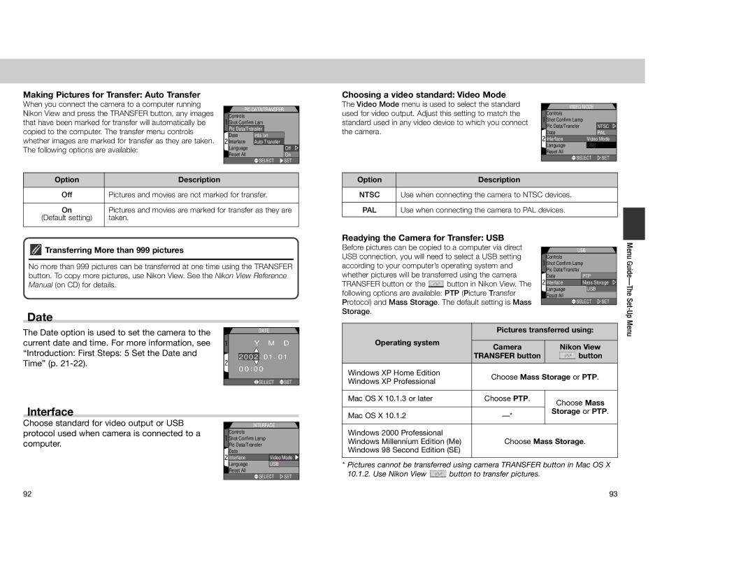 Nikon 4300 manual Date, Making Pictures for Transfer Auto Transfer, Choosing a video standard Video Mode 