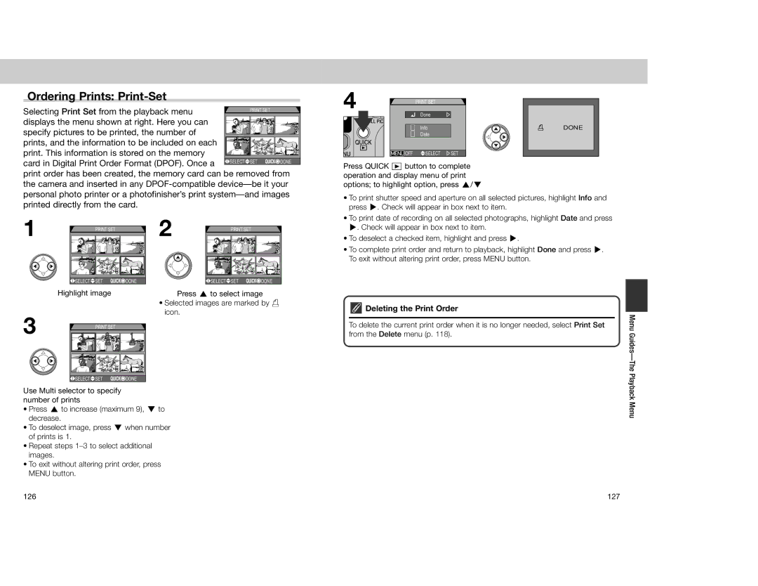 Nikon 4300 manual Ordering Prints Print-Set, Selecting Print Set from the playback menu, Printed directly from the card 