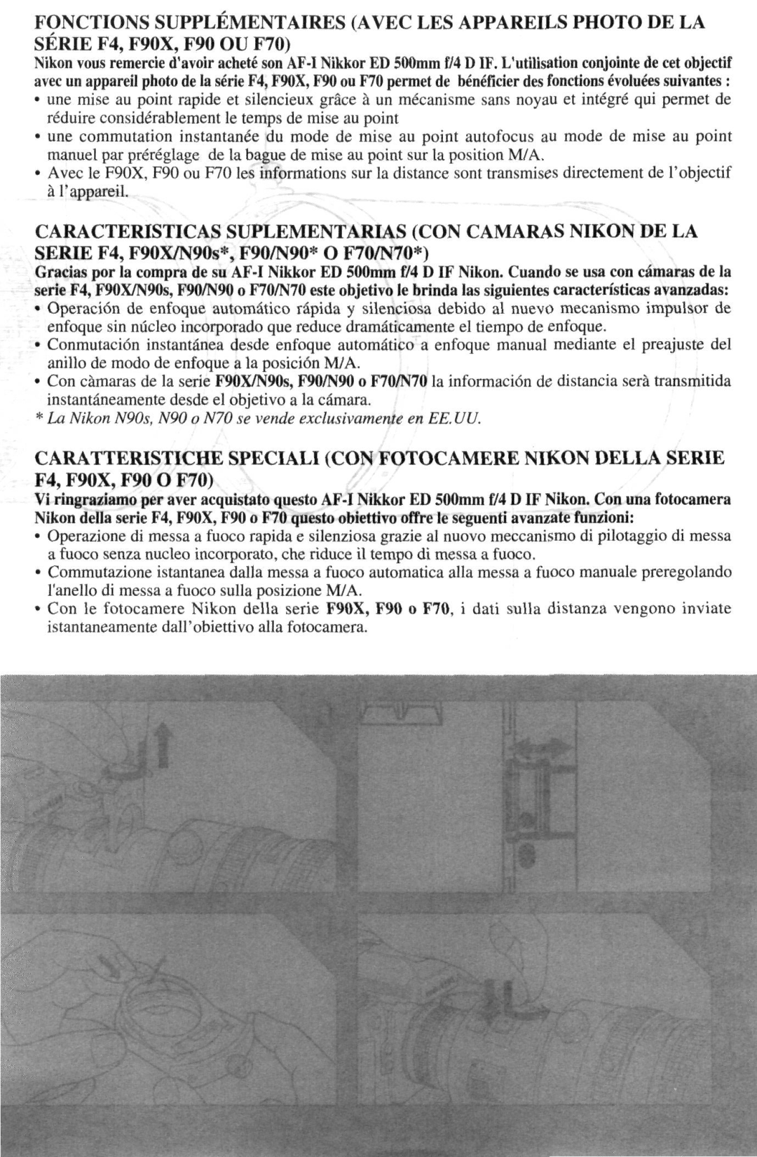 Nikon 4DIF instruction manual Caratteristiche Speciali CON Fotocamere Nikon Della Serie, F4, F90X, F90 O F70 