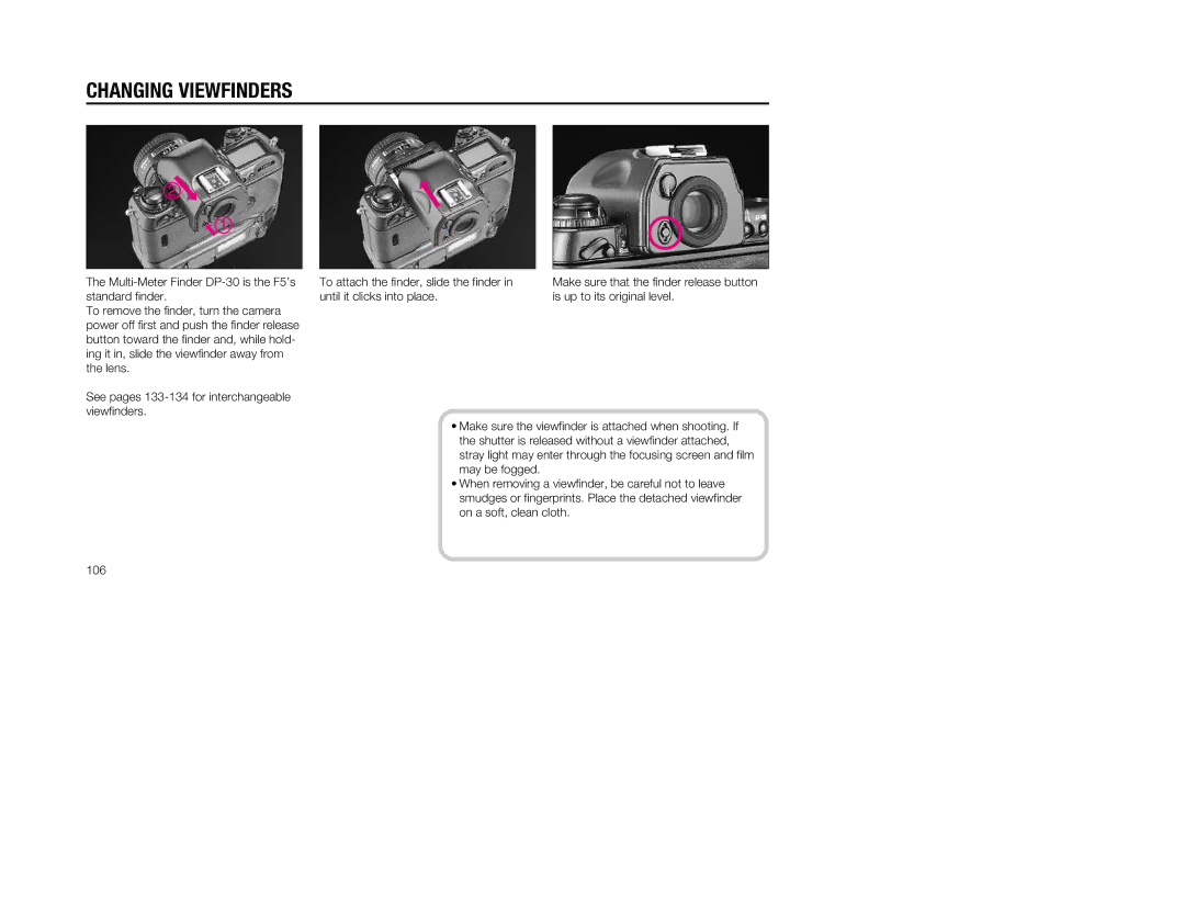 Nikon 5, 1797 instruction manual Changing Viewfinders 