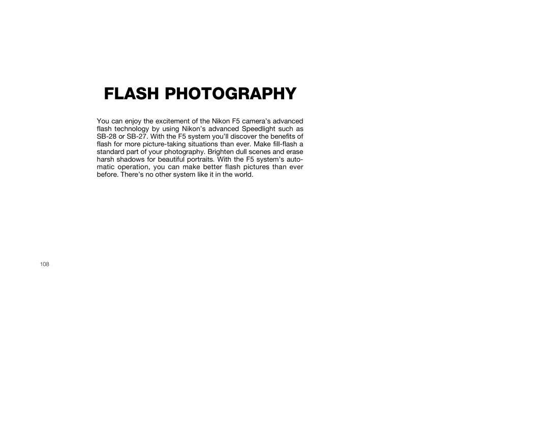 Nikon 5, 1797 instruction manual Flash Photography, 108 