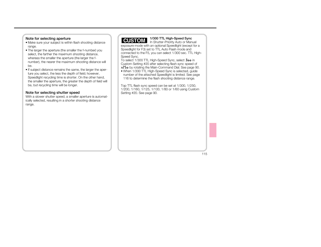 Nikon 1797, 5 instruction manual When 1/300 TTL High-Speed Sync is selected, guide 